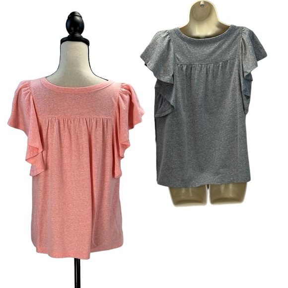 Loft Short Ruffle Cap Sleeve Crew Neck Tee Shirt - Bundle of 2 - Grey Pink - Med - Picture 5 of 13